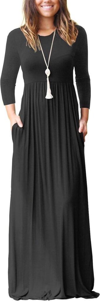 GRECERELLE Women’s Casual Maxi Dress Long Sleeve Long Dresses with Pockets and Sleeves for Ladies