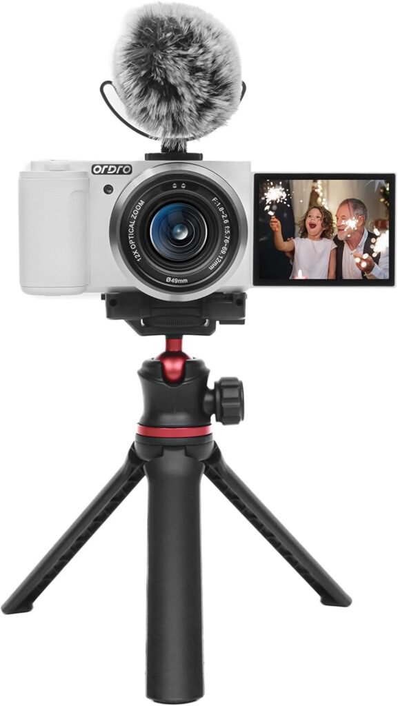 ORDRO G730 5K Digital Camera Vlogging Camera for Content Creators and Vloggers, 64MP Digital Camera for Photography, Compact Camera with Flip Screen, Auto Focus, 64GB Card (Family Bundle, White)