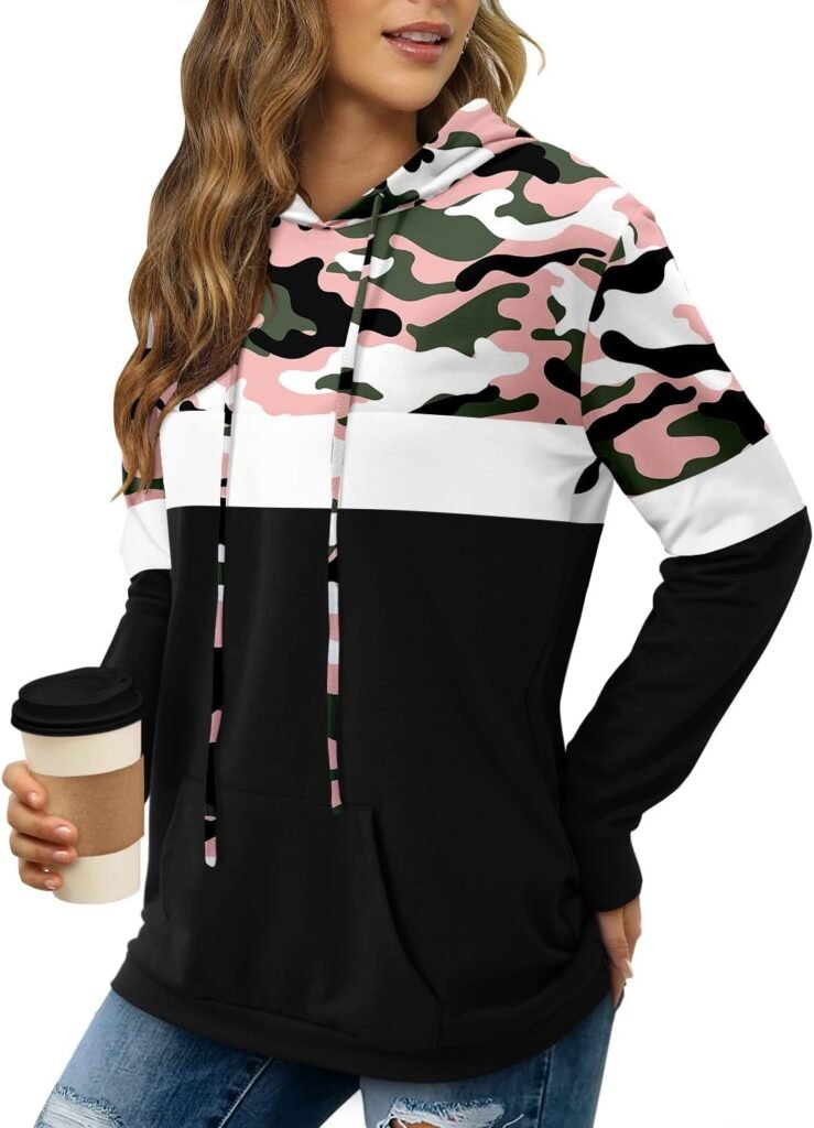 KISSMODA Hoodies for Women Camo Leopard Print Tops Pullover Hooded Sweatshirt Drawstring with Pocket