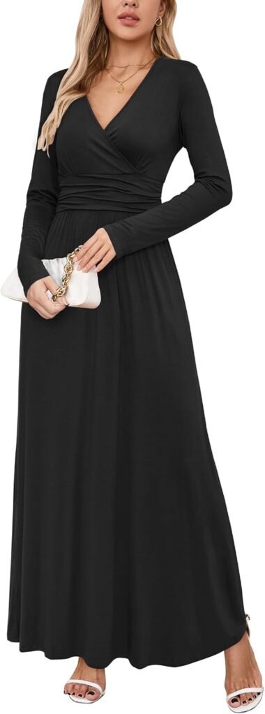 OUGES Women’s Summer Spring Maxi Dress V Neck Short/Long Sleeve Ladies Casual Long Wrap Dress with Pockets OUGES Women’s Summer Spring Maxi Dress V Neck Short/Long Sleeve Ladies Casual Long Wrap Dress with Pockets