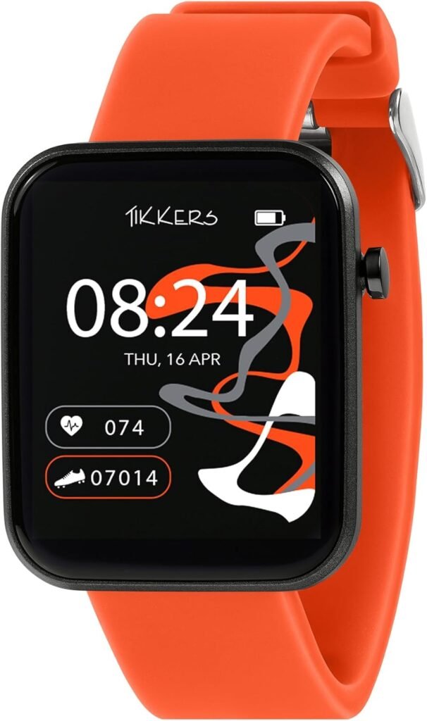 Tikkers Kids Series 13 Smart Watch with Fitness Tracker, Alarm Clock, Camera, GPS Connection, Heart Rate Monitor, Step Counter, Touch Screen, Orange Silicone Strap