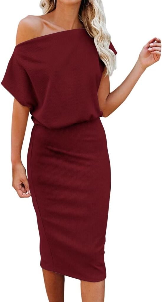 Dressmine Women’s Knitted Bodycon Dress Off Shoulder Slim Short Sleeve Party Club Midi Wrap Dresses 2024 Dressmine Women’s Knitted Bodycon Dress Off Shoulder Slim Short Sleeve Party Club Midi Wrap Dresses 2024