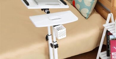 Ergonomic Laptop Table with Wheels Bedside Computer Table,Movable Laptop Stand Student Study Table,Adjustable Height Laptop Standing Desk-White 44x40cm/17.3×15.7in small gift