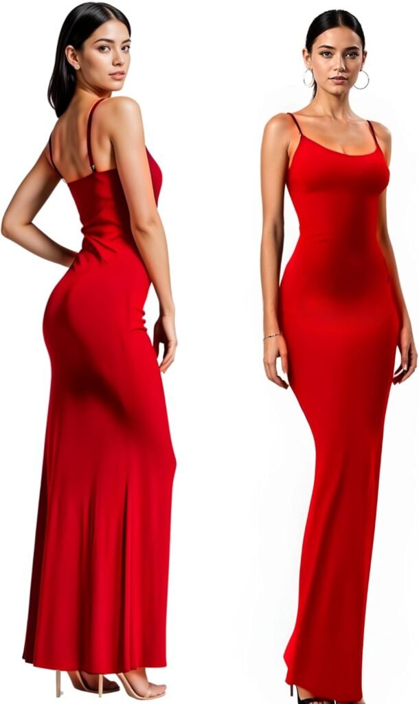 Re Tech UK – Elegant Womens Long Maxi Dress Adjustable Straps – Ribbed Fabric, Cami Bodycon, Perfect for Going Out, Birthdays & Parties, Aesthetic Clothing, Y2K Spaghetti Straps,