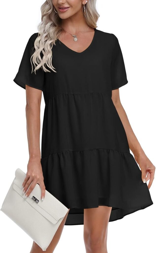 PCEAIIH Women Summer Tunic Dress V Neck Casual Loose Flowy Swing Shift Dresses