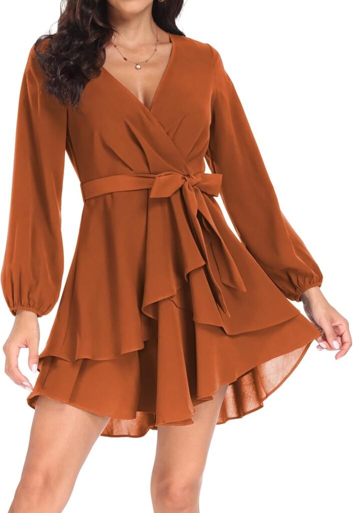 PCEAIIH Women’s Cocktail Dresses Short Sleeve Empire Skater Dress Deep V-Neck Waist Tie Ruffle Mini Swing Dresses PCEAIIH Women’s Cocktail Dresses Short Sleeve Empire Skater Dress Deep V-Neck Waist Tie Ruffle Mini Swing Dresses