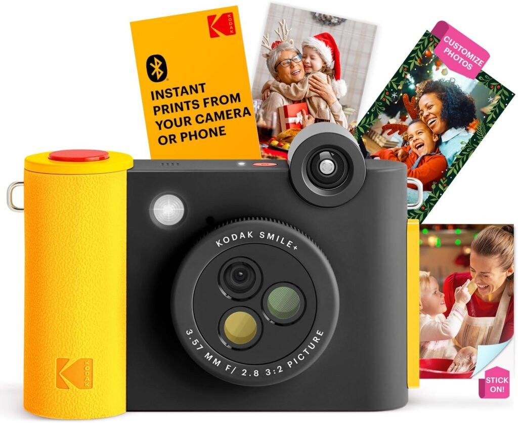 KODAK Smile+ 2-in-1 Digital Instant Print Camera & Wireless Bluetooth Photo Printer – 10MP, Special-Effect Rotating Lens, Zink 2×3 Inch Sticky-Back Photos, Print via Fun App from Smart Devices – Black