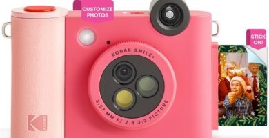 KODAK Smile+ 2-in-1 Digital Instant Print Camera & Wireless Bluetooth Photo Printer -10MP, Special-Effect Rotating Lens, Zink 2×3 Inch Sticky-Back Photos, Print via Fun App from Smart Devices -Fuchsia