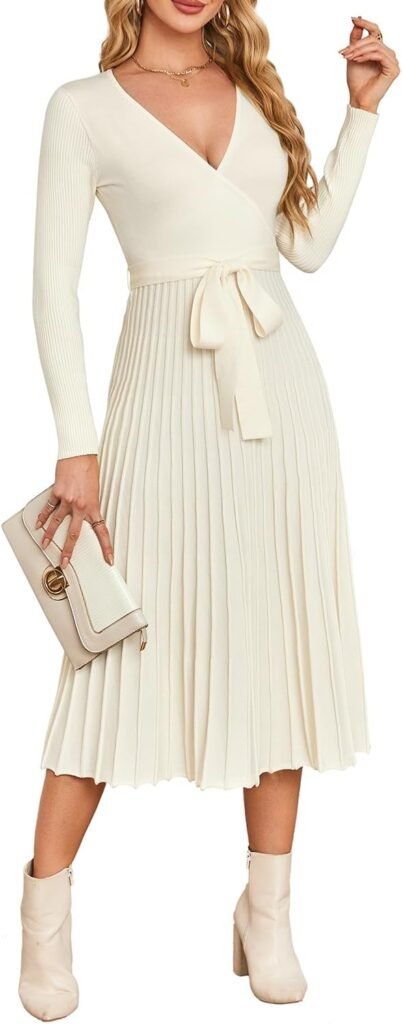 Newshows Jumper Dress for Women UK Long Sleeve V Neck Knitted Dress Ladies A-Line Elegant Sweater Winter Dresses