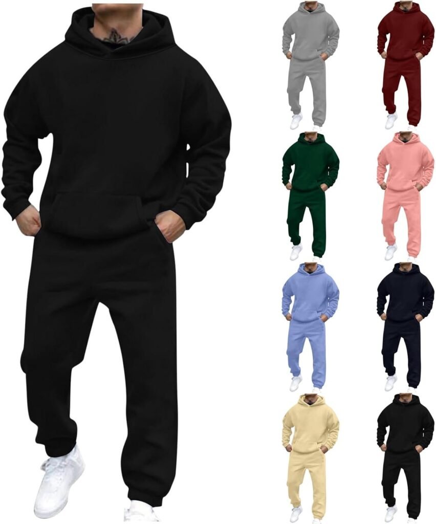 Mens Casual Tracksuit Full Set, 2 Piece Hoodies with Sweatpants Sets, Track Jackets and Joggers Bottom 2 Piece Outfit, Sport Running Jogging Athletic Sweat Suit