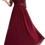 Wedtrend Evening Dress Elegant for Wedding A Line Cocktail Dress Women’s Long Chiffon Graduation Dress V-Neck Lace Dress