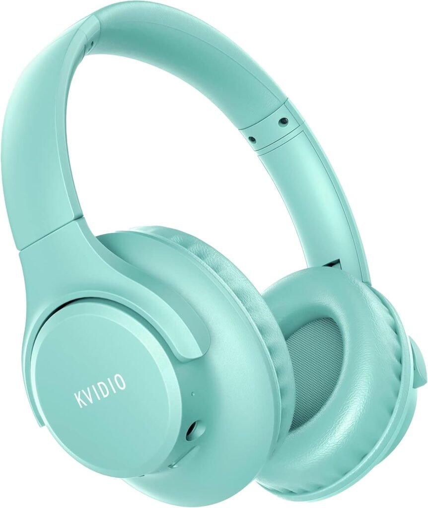 KVIDIO Bluetooth Headphones Over Ear, 65 Hours Playtime Wireless Headphones with Microphone, Foldable Lightweight Headset with Deep Bass,HiFi Stereo Sound for Travel Work PC Cellphone (Green)
