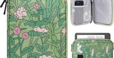TiMOVO 6-7 Inch Tablet Sleeve for All-New Kindle Paperwhite and Kindle Colorsoft Signature Edition, Protective Sleeve Cover Case with Pocket for Kindle E-Reader/Kindle Oasis, Green Flower