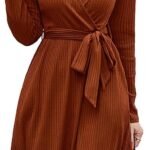 Newshows Jumper Dress for Women UK Long Sleeve V Neck Ladies Knitted Elegant Sweater Party Dress with Pockets