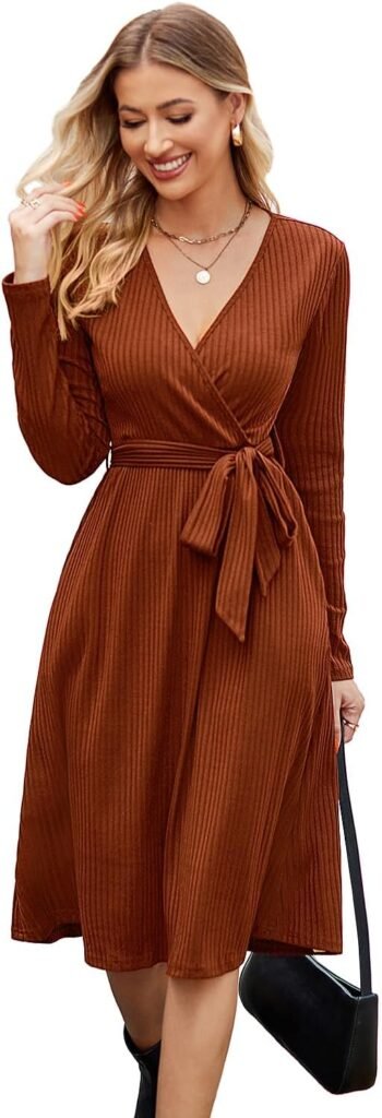 Newshows Jumper Dress for Women UK Long Sleeve V Neck Ladies Knitted Elegant Sweater Party Dress with Pockets