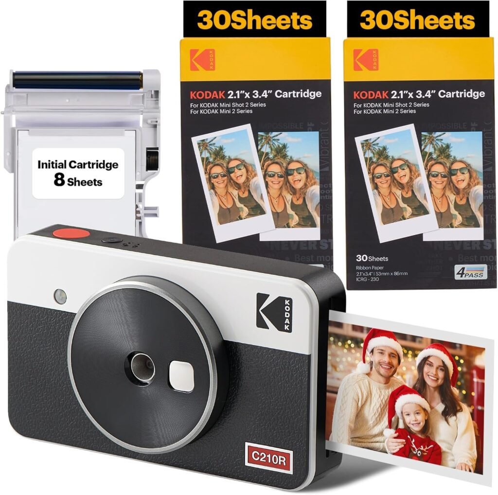 KODAK Mini Shot 2 Retro Christmas Gifts 4Pass 2-in-1 Instant Camera and Photo Printer (5.3 x 8.6 cm) + Initial 8 Sheets + 60 Sheets Bundle, White KODAK Mini Shot 2 Retro Christmas Gifts 4Pass 2-in-1 Instant Camera and Photo Printer (5.3 x 8.6 cm) + Initial 8 Sheets + 60 Sheets Bundle, White