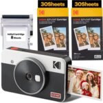 KODAK Mini Shot 2 Retro Christmas Gifts 4Pass 2-in-1 Instant Camera and Photo Printer (5.3 x 8.6 cm) + Initial 8 Sheets + 60 Sheets Bundle, White