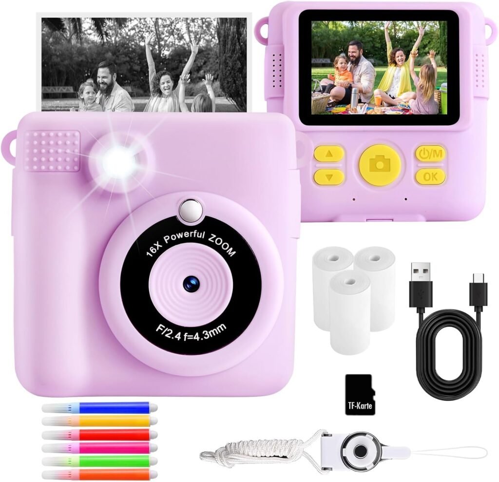 AORILE Kids Camera,Instant Print Camera for Kids,1080P HD Digital Camera with 32G SD Card,3 Rolls Photo Paper & 6 Color Pens, for 3-14 Year Old Girls (Purple) AORILE Kids Camera,Instant Print Camera for Kids,1080P HD Digital Camera with 32G SD Card,3 Rolls Photo Paper & 6 Color Pens, for 3-14 Year Old Girls (Purple)