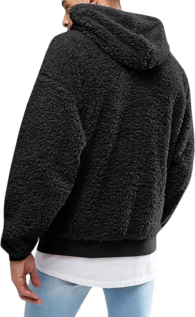 Mens Thermal Fuzzy Hooded Hoods Outfits Sweatshirts for Man Long Sleeve Sweater Fleece Lined Wool Hoods 2024