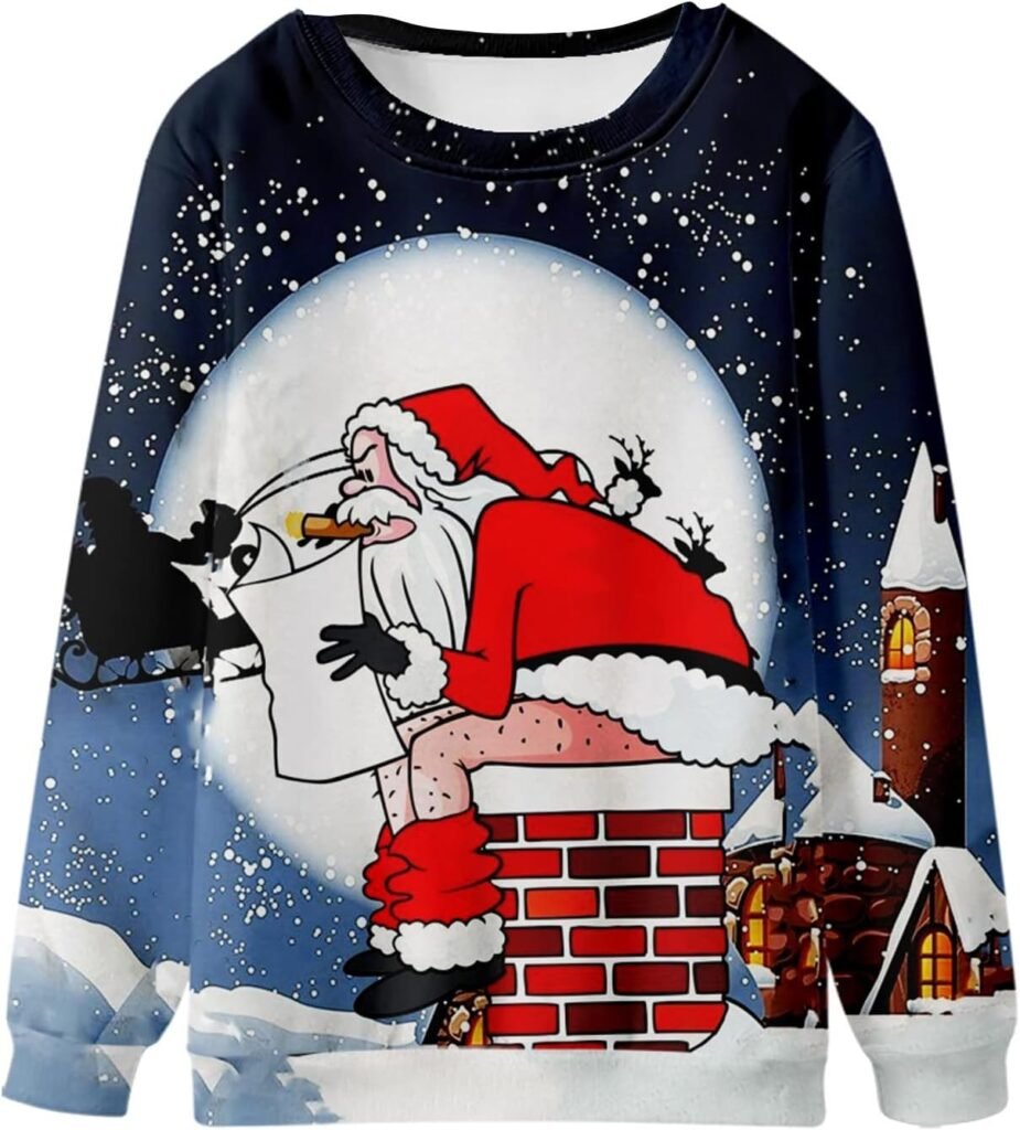 Long Sleeve Outfit for Man Fall Winter Crew Neck Sweater Holiday Christmas Funny Outfits Sweatshirt Mens 2024