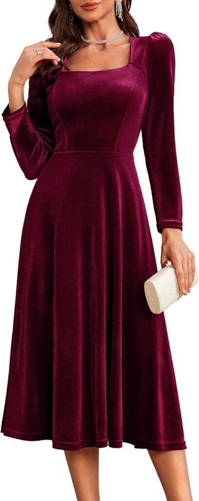 Berylove Dresses Women’s Festive Long Sleeve Winter Dress Evening Dress Elegant for Wedding Midi Velvet Party Dress Prom Dresses Cocktail Dress Berylove Dresses Women’s Festive Long Sleeve Winter Dress Evening Dress Elegant for Wedding Midi Velvet Party Dress Prom Dresses Cocktail Dress