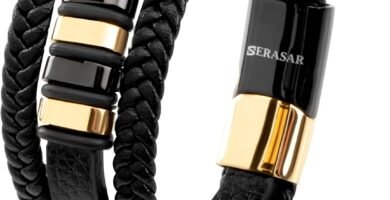 SERASAR | Premium Genuine Leather Bracelet for Men in Black | Magnetic Stainless Steel Clasp in Silver and Gold | Inclusive Jewellery Box | Great Gift Idea SERASAR | Premium Genuine Leather Bracelet for Men in Black | Magnetic Stainless Steel Clasp in Silver and Gold | Inclusive Jewellery Box | Great Gift Idea