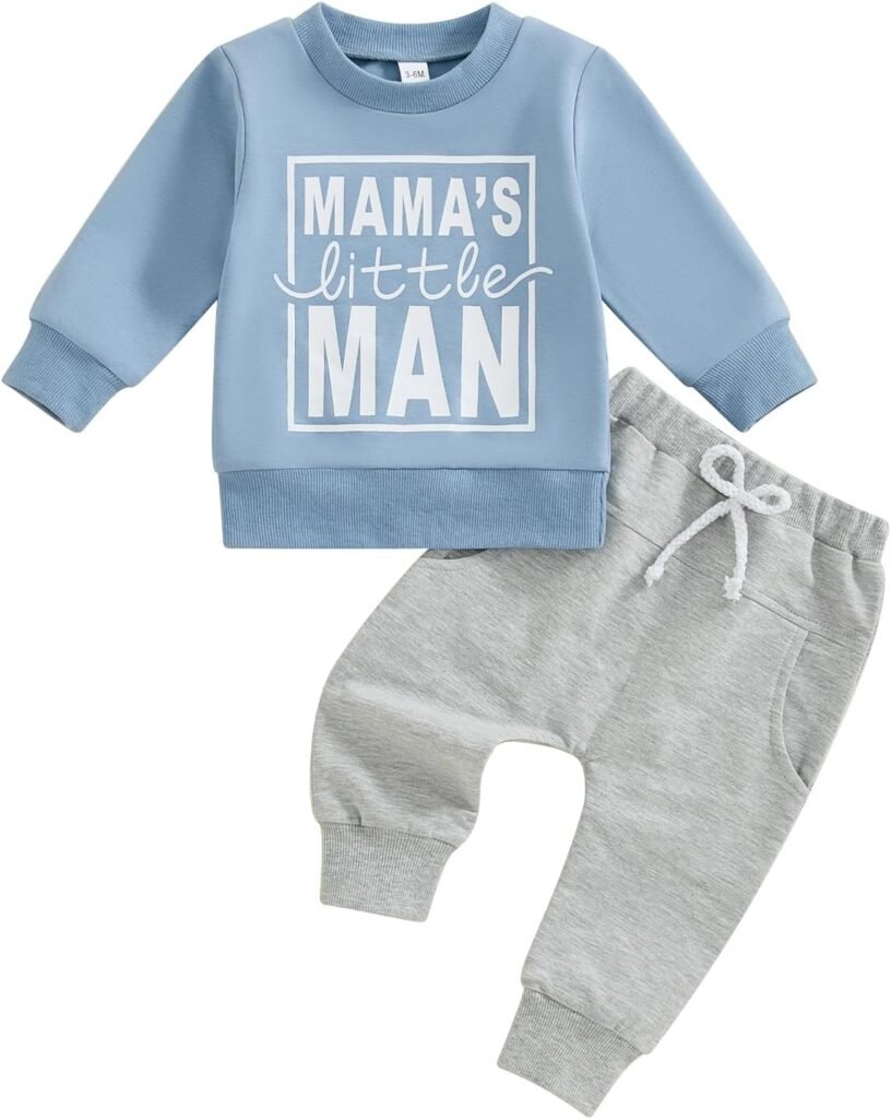 PanLidapan Toddler Baby Boy Fall Winter Outfits Clothes Infant Letter Print Long Sleeve Pullover Sweatshirt Solid Color Pants 2Pcs Sweatsuit