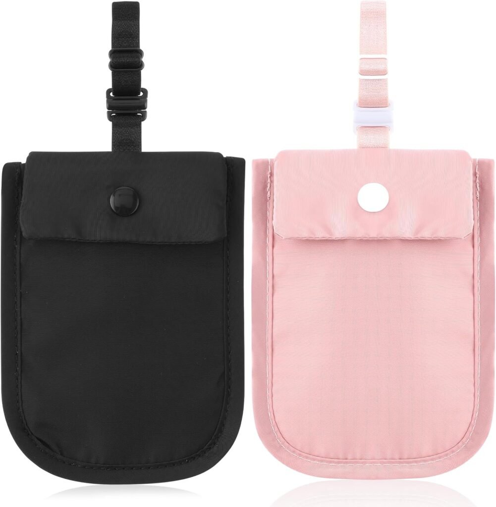 2 Pcs Travel Bra Wallet for Women, Hidden Undercover Travel Bra Wallet, Washable Bra Wallet, Secret Stash Pocket for Credit Cards, Money, Valuables with Adjustable Elastic Strap (Pink, Black)