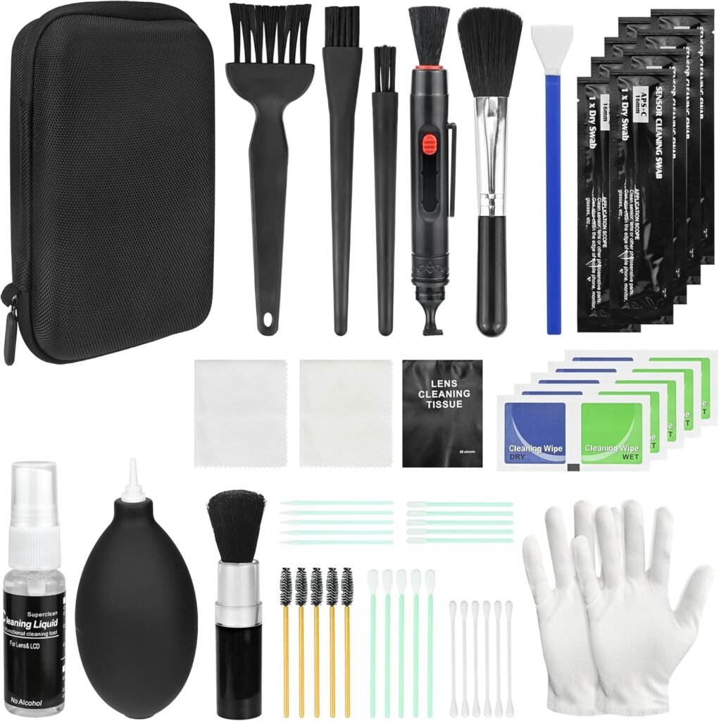 20-in-1 Professional Camera Cleaning Kit, DSLR Camera Cleaning Accessories with Storage Box, Lens Cleaner, Lens Brush, Air Blower, Lens Cleaning Pen, Cleaning Cloth, Cleaning Swabs, Gloves