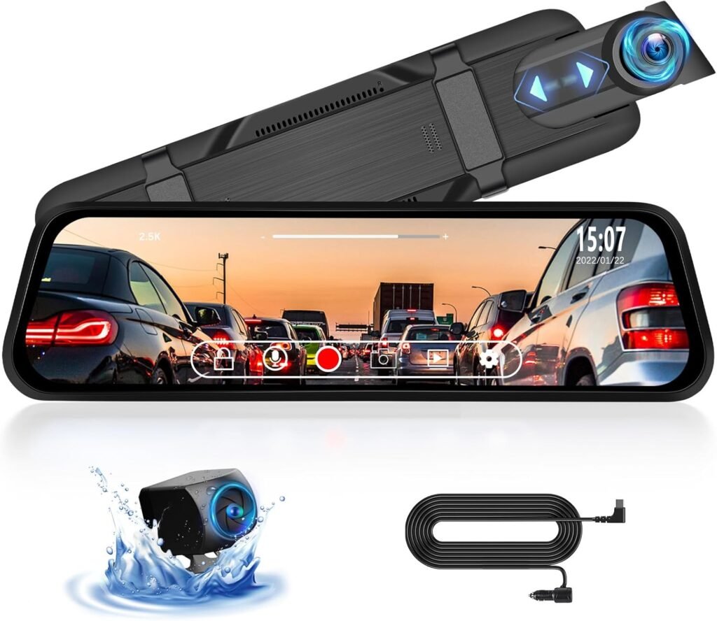 2.5K Mirror Dash Cam 9.66 Inch Mirror Dash Cam Front and Rear,1080P Backup Camera for Car Truck Full HD Touch Screen WDR Night Vision/Loop Recording/G-Sensor/Parking Monitor/Motion Detection