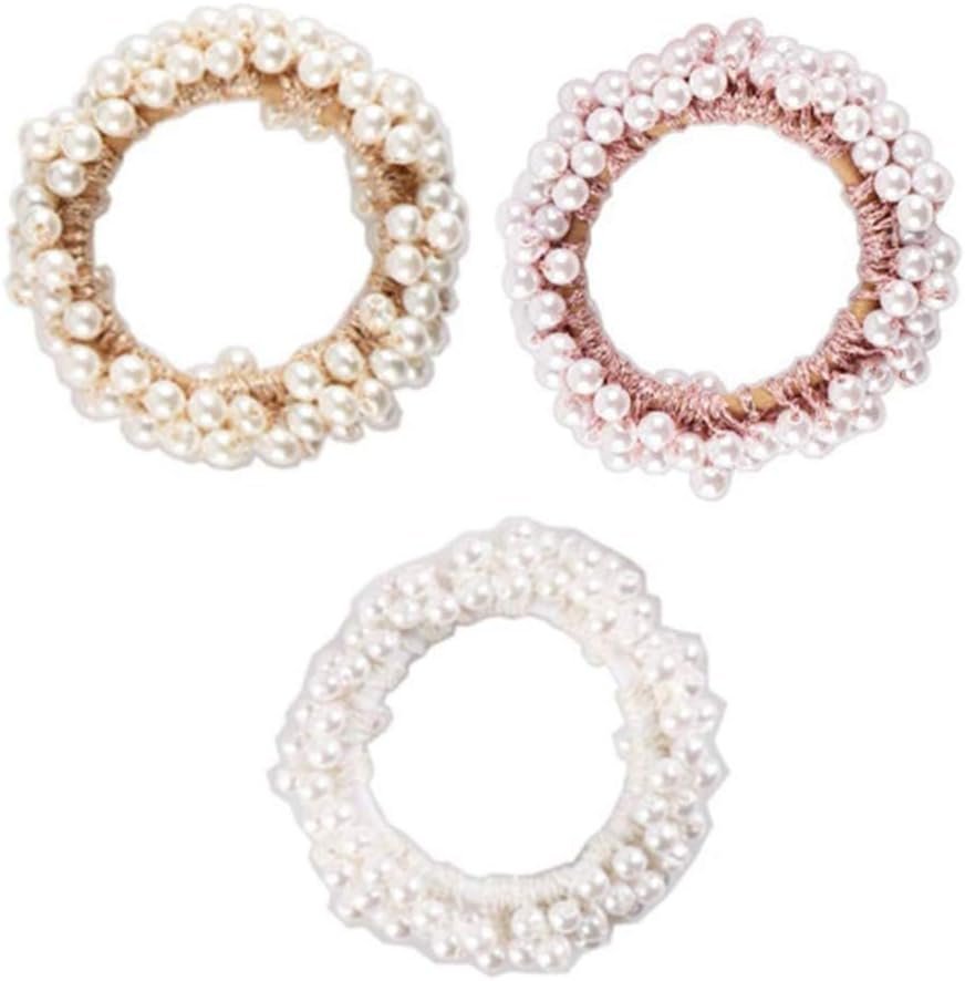 3 PCS Pearl Hair Scrunchies, Ponytail hair styling Elastics ties,pink Hair Accessories for Women and Girls
