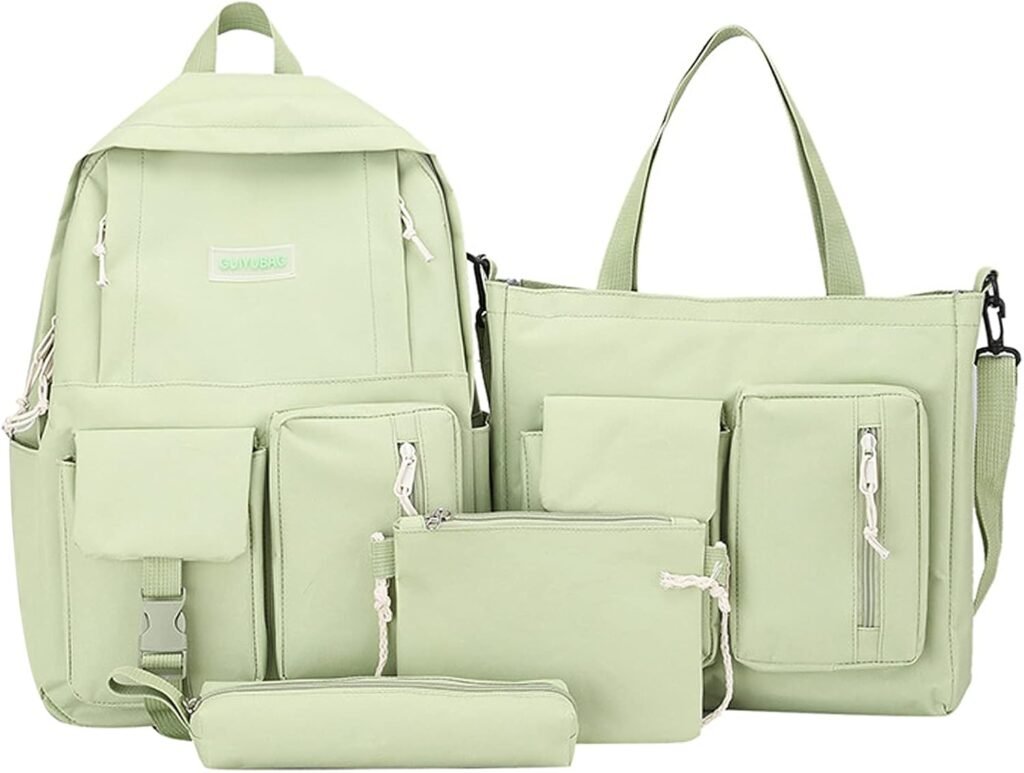 4 pcs Canvas Backpack Combo Set School Bags with Crossbody Bag Pencil Box Casual School Bag for Teenage Girls Women Backpack College Student Laptop Backpacks