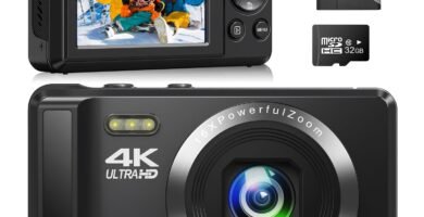 4K 64MP Digital Camera – Autofocus UHD Compact Camera – Rechargeable Vlogging Camera with 32GB Card & 2 Batteries, Portable Mini Camera with 16X Digital Zoom for Kids Beginners Teenagers