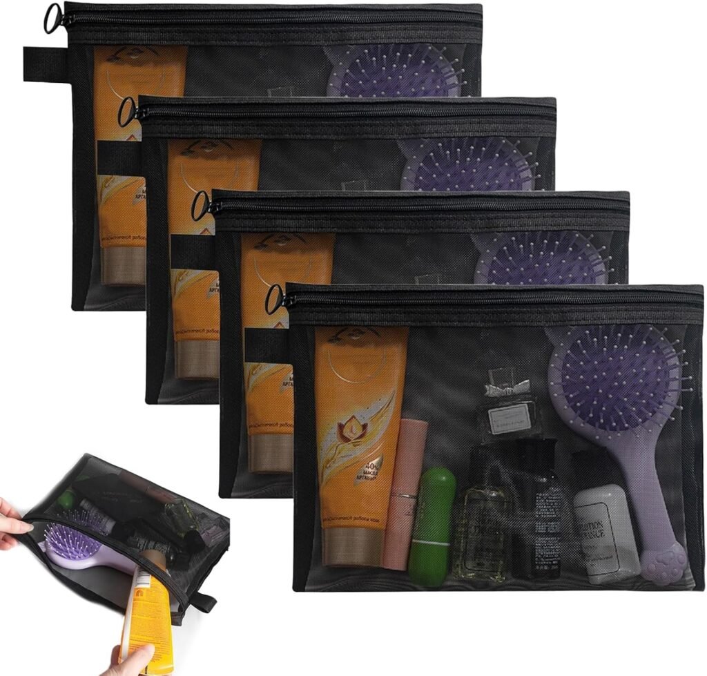 4Pcs Small Make Up Bag, Black Mesh Makeup Bags, Small Makeup Bag for Handbag, with Zipper Makeup Pouch, Travel Makeup Pouch Organiser Pouches, for Men, Women, Travel Essentials(Black) 4Pcs Small Make Up Bag, Black Mesh Makeup Bags, Small Makeup Bag for Handbag, with Zipper Makeup Pouch, Travel Makeup Pouch Organiser Pouches, for Men, Women, Travel Essentials(Black)