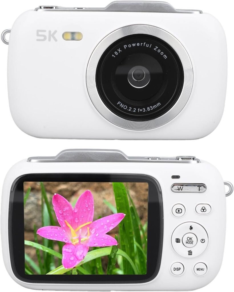 5K Digital Camera, 80MP 5K Digital Point and Shoot Video Camera with 18X Digital Zoom, 2.8 Inch IPS Screen Portable Compact Camera for Adults, Teens, Beginners (White)