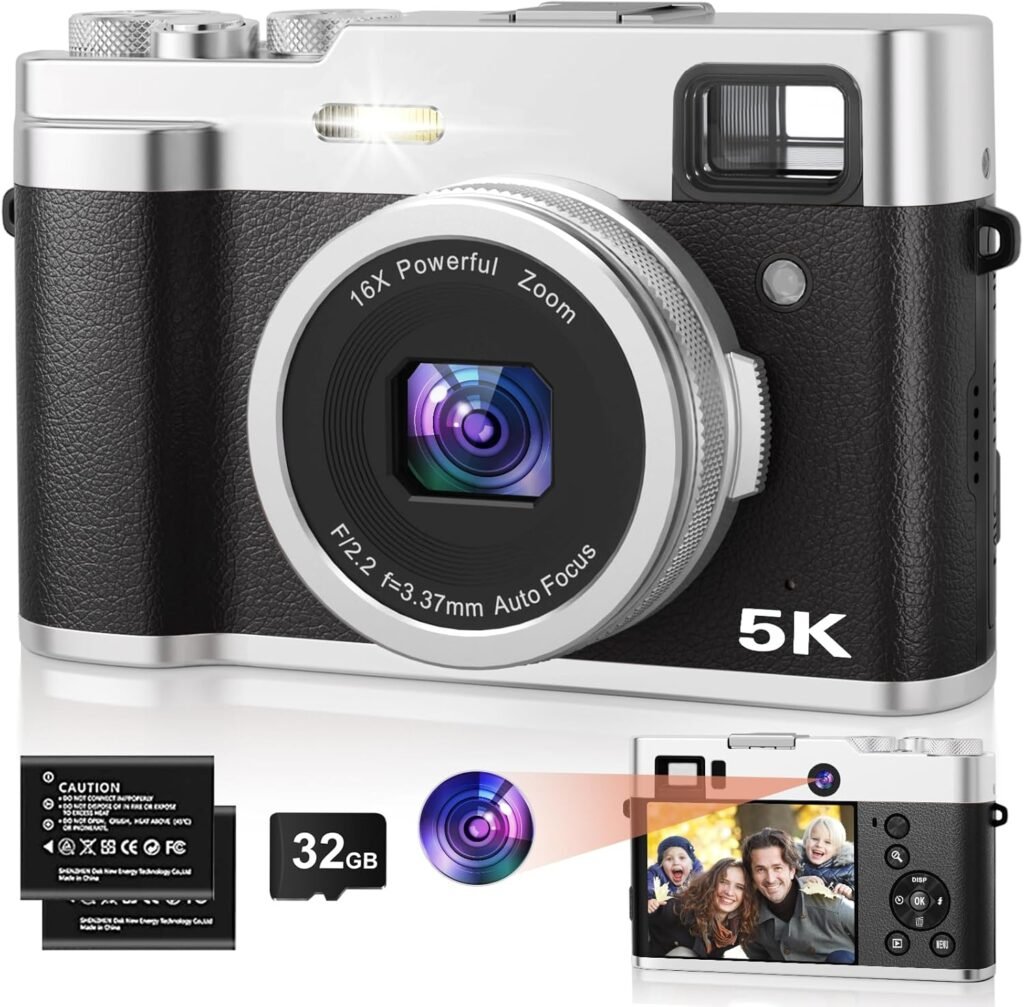 5K Digital Camera for Photography, 48MP Autofocus Vlogging Camera with Viewfinder & Dual Camera, 16X Digital Zoom Point and Shoot Cameras with 32GB SD Card 2 Batteries Compact Travel Camera 5K Digital Camera for Photography, 48MP Autofocus Vlogging Camera with Viewfinder & Dual Camera, 16X Digital Zoom Point and Shoot Cameras with 32GB SD Card 2 Batteries Compact Travel Camera