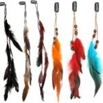 6 PCS Feather Hair Clips, VEGCOO Handmade Boho Hair Extensions DIY Accessories Hippie Hairpin Headdress for Women Girls