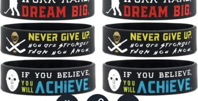 (6-Pack) Motivational Hockey Wristbands with Sports Quotes – Hockey Gifts Jewelry Accessories for Hockey Players Team Awards Party Favors – Unisex for Men Women Youth Teen Girls Boys