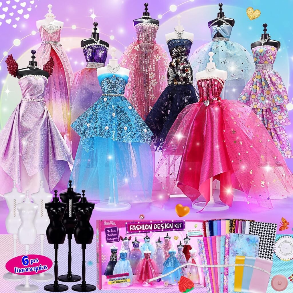800+Pcs – Fashion Designer Kit for Girls with 6 Mannequins- Creativity DIY Arts & Crafts Kit Learning Toys Sewing Kit for Kids- Teen Girls Kids Birthday Gift Present Age 6 7 8 9 10 11 12+