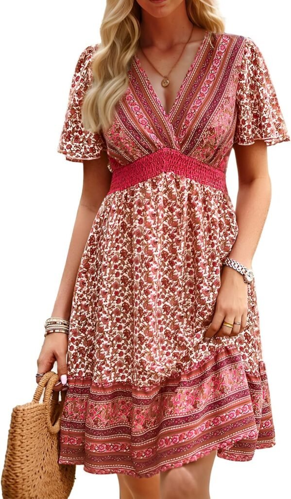 AILLOSA Women’s Casual Long Sleeve Floral Dress Crewneck A-Line Mid Length Dress Black