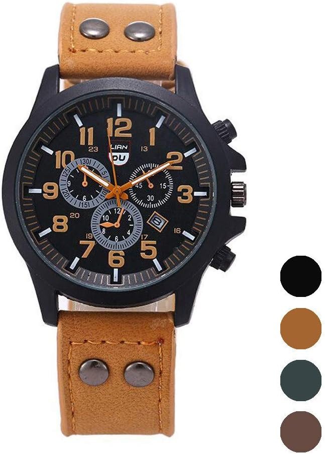 AJFIEF Mens Quartz Watches, Analogue Wristwatch Vintage Sport Watches Military Leather Band Waterproof Date Wrist Watch Classic Black Dial Casual Business Watch AJFIEF Mens Quartz Watches, Analogue Wristwatch Vintage Sport Watches Military Leather Band Waterproof Date Wrist Watch Classic Black Dial Casual Business Watch