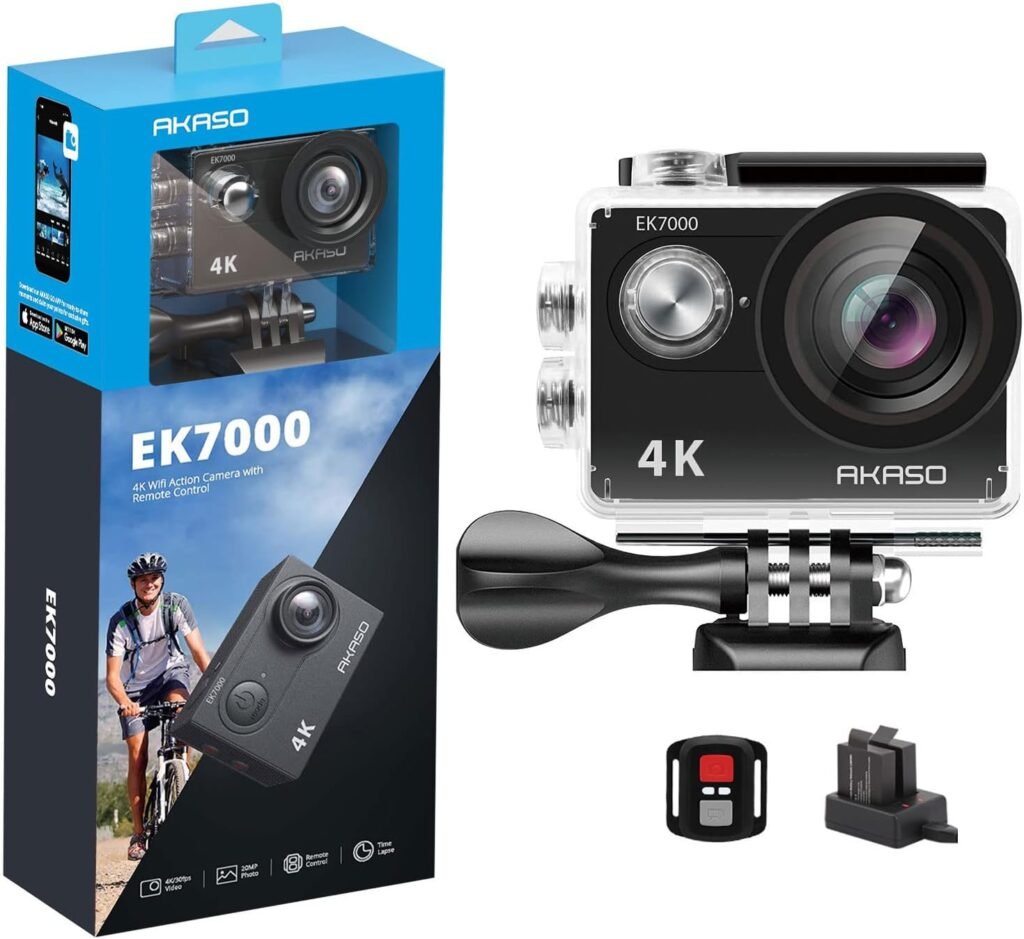 AKASO EK7000 4K30FPS Action Camera – 20MP Ultra HD Underwater Camera 170 Degree Wide Angle 98FT Waterproof Camera with Accessory Kit