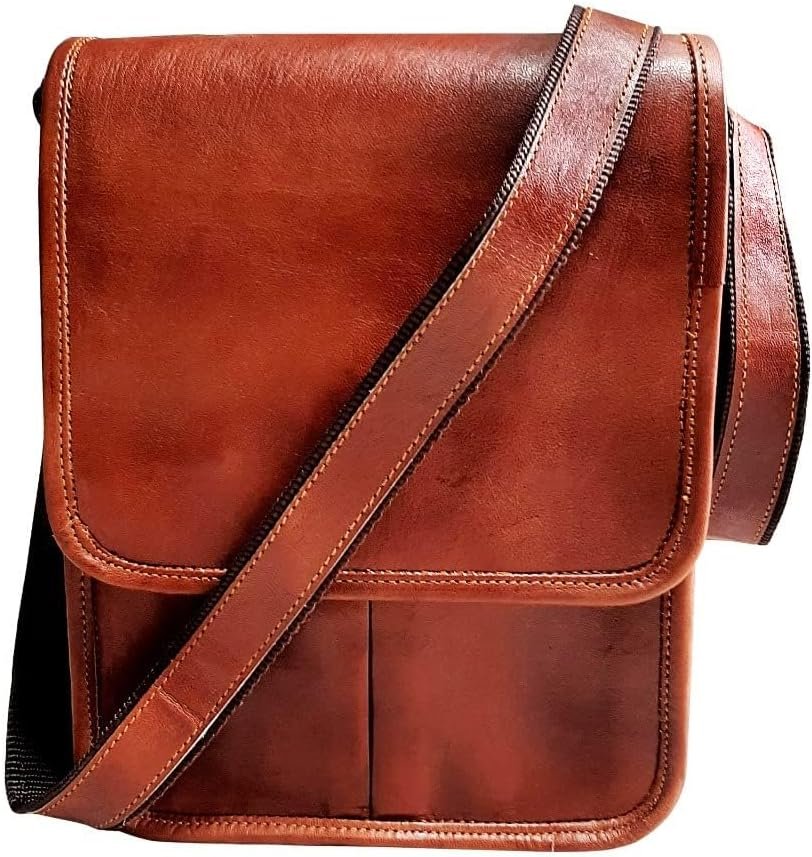 ALASKA EXPORTS Mens Messenger Bag Leather Sling Satchel For Travel Work & Office | Crossbody Bags | Shoulder Satchels | Handbag (Brown) (9″ X 11″ X 3″ Inches)