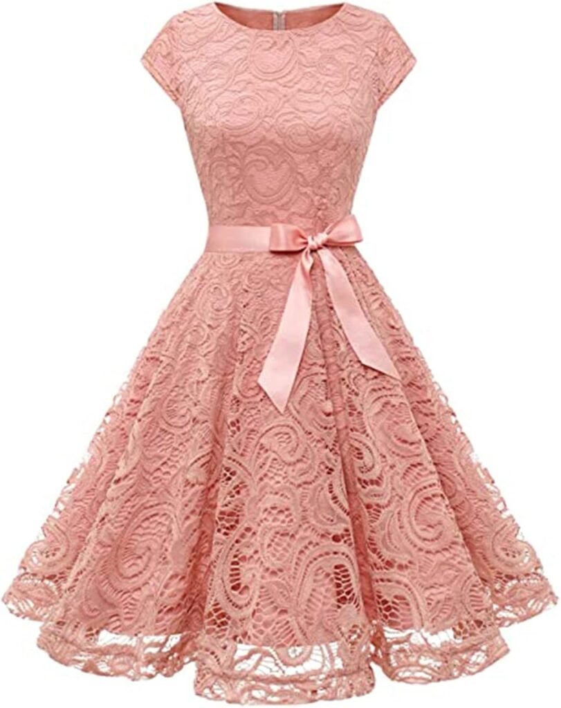 AMhomely Women Dresses for Party Lace Short Sleeves Party Dress Cocktail Prom Ballgown Vintage Dress Ladies Trendy Tunic Dresses Activewear Dresses for Vacation Cocktail Formal Work Wedding