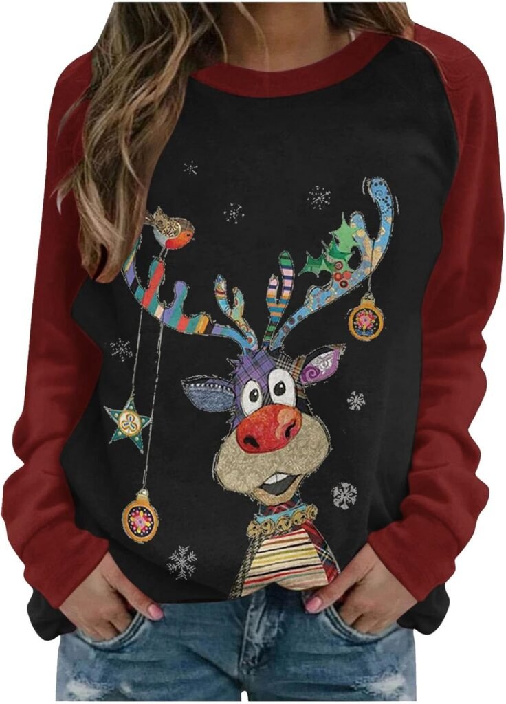 AMhomely Women’s Christmas Tops Sweatshirts Dressy Long Sleeve Crewneck Graphic Blouse Funny Christmas Tree Cute Elk Print Xmas Pullover Festival Tops Xmas Jumper AMhomely Women’s Christmas Tops Sweatshirts Dressy Long Sleeve Crewneck Graphic Blouse Funny Christmas Tree Cute Elk Print Xmas Pullover Festival Tops Xmas Jumper