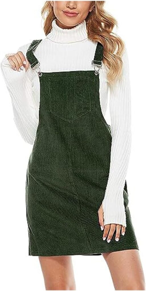 AMhomely Women’s Dress Pinafore Dress Corduroy Dungarees Sleeveless Vintage Cami Dresses A-Line Mini Overall Dress Ladies Teen Girls Dress Casual Party Dress