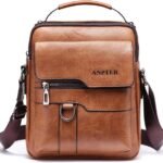 ANPTER Shoulder Bag for Men Messenger Bag PU Leather Crossbody Handbag Satchel Sling Bags Side Bag for School Travel Work Hiking Daily Use (Men Shoulder Bag for Brown2)