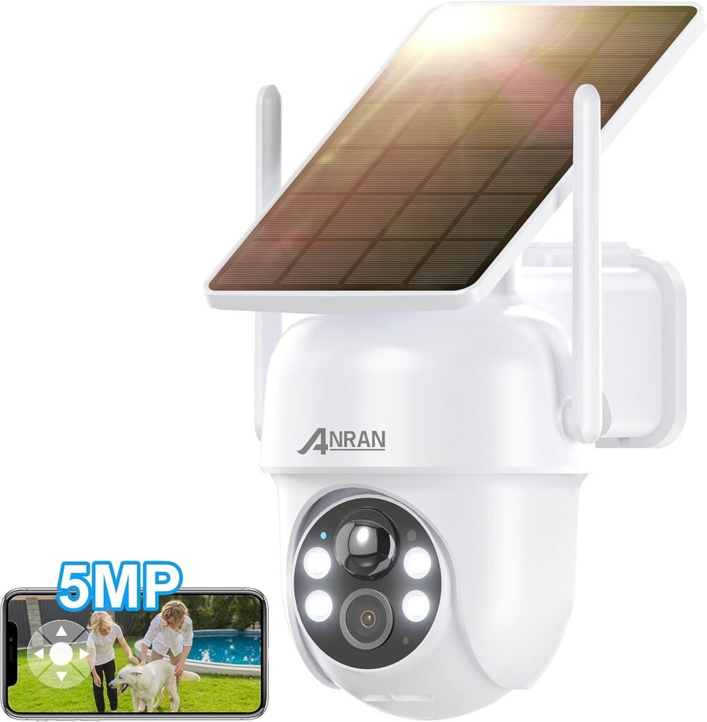 ANRAN 360° Security Camera Outdoor Wireless, 5MP Camera with Integrated Solar Panel, Battery Home Security Camera, Spotlight & Siren, 2-Way Audio, Color Night Vision, PIR Motion Detection, Q04 Max