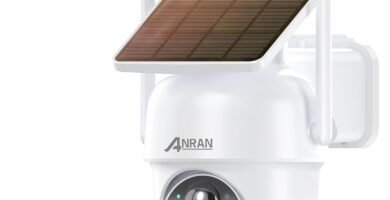 ANRAN 360° Security Camera Outdoor Wireless, 5MP Camera with Integrated Solar Panel, Battery Home Security Camera, Spotlight & Siren, 2-Way Audio, Color Night Vision, PIR Motion Detection, Q04 Max