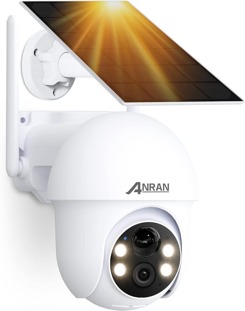 ANRAN 5MP Security Camera Outdoor Wireless, Solar/Battery Outdoor Camera, 360° PTZ Home Security Camera, Spotlights & Siren, PIR/AI Motion Detection, 2-Way Audio, Color Night Vision, Q01 Max White